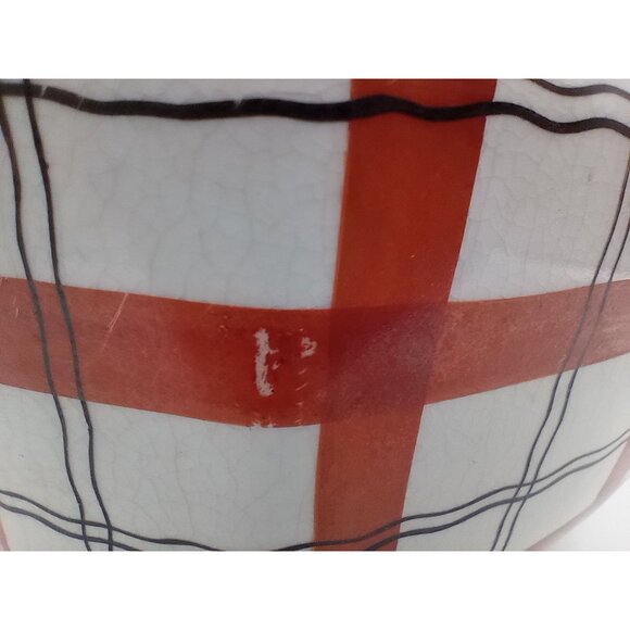 Red Plaid Teapot Vintage Takito Company Japan Hand Painted Crazed 9 Inch Serving - Picture 3 of 16